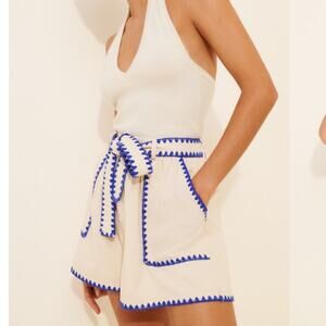 En Saison Donatella Cotton Linen Shorts Natural - Blue size Medium NWT